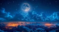 Serene night adorned with moon and drifting clouds. Royalty Free Stock Photo