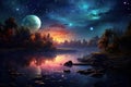 Serene Night landscape river. Generate Ai Royalty Free Stock Photo