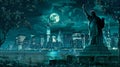 Serene night scene with Statue of Liberty and New York skyline under moonlight. Dreamy cityscape nocturne. Ideal for Royalty Free Stock Photo