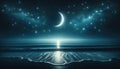 Tranquil Night Seascape with Crescent Moon, AI Generated