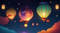 Serene Night Sky with Colorful Lanterns