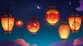 Serene Night Sky with Colorful Lanterns