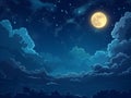 Serene Night Sky with Full Moon and Stars Royalty Free Stock Photo