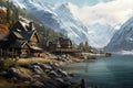 Serene Nordic village view. Generate Ai Royalty Free Stock Photo