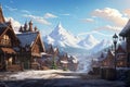 Serene Nordic village view snow. Generate Ai Royalty Free Stock Photo