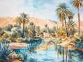 Serene Oasis in the Arabian Desert AI Generated