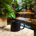 Serene Oasis Black Mug by Waterfall Royalty Free Stock Photo