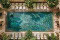 Serene Oasis: Overhead View of Luxe Poolside Escape. Concept Luxury Resort, Poolside Escape,