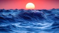 Crimson Sunset Over Gentle Ocean Waves, Serene Blue Waterscape Royalty Free Stock Photo