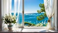 Serene Ocean View Through an Open Window Royalty Free Stock Photo