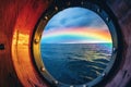 A serene ocean view through a porthole, perfect for nautical themes Royalty Free Stock Photo