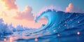 Serene ocean wave curving under a pastel sky at sunset, glowing with subtle luminescence. Generative AI Royalty Free Stock Photo