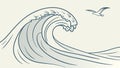Serene Ocean Wave with Distant Seabird, vector design Generative AI Royalty Free Stock Photo