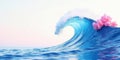 Serene ocean wave with pink clusters of bubbles at dawn. Generative AI Royalty Free Stock Photo