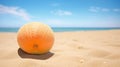 Serene Oceanic Vistas: Melon On Sand In Light Orange And Gray