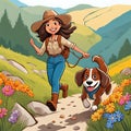 Serene outdoor hike mountain trail dog companion