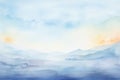 A serene painting capturing a breathtaking sky with fluffy cloud formations and majestic mountains in the distance., A serene