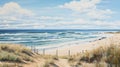 Serene Oceanic Vistas: A Realistic Seascape Painting Of A Beach