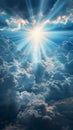 Serene panorama Divine rays reveal heavenly beauty through cloudy veil