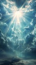 Serene panorama Divine rays reveal heavenly beauty through cloudy veil