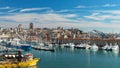 Serene panoramic view of old port in Genoa with cityscape