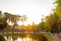 Serene park in city center during sunrise time Royalty Free Stock Photo