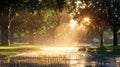 Magical Sunrise in a Park After the Rain Royalty Free Stock Photo