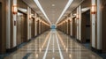 Serene Passage. Vacant Hotel Corridor with Modern LED Lighting. Generative AI