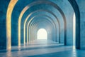 Serene passageway with repeating arches leading to a bright exit Royalty Free Stock Photo
