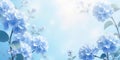 Serene pastel blue hydrangea blooms in soft light, a delicate floral background image. Generative AI Royalty Free Stock Photo
