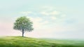 Dreamlike Illustration Of A Solitary Tree On A Hilltop