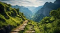 A Serene Path Through Majestic Mountains