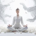 Ethereal Meditation: A Serene Journey In White With Birds And Cloudscapes Royalty Free Stock Photo