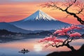 Serene, peaceful, japanese scene of lake with boat in background. Concept of calm, tranquility, as if one were to take Royalty Free Stock Photo