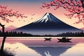 Serene, peaceful, japanese scene of lake with boat in background. Concept of calm, tranquility, as if one were to take Royalty Free Stock Photo