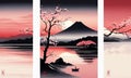 Serene, peaceful, japanese scene of lake with boat in background. Concept of calm, tranquility, as if one were to take Royalty Free Stock Photo