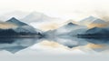 Abstract Mountain Landscape With Reflection In Lake - Soft Muted Color Palette