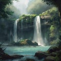 Serene and Peaceful Nature Scene Featuring a Beautiful Waterfall Royalty Free Stock Photo