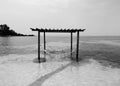 Serene peaceful sea on tropical island beach with gazebo and hammocks in summer. Koh Kood - Thailand Royalty Free Stock Photo