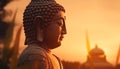 Serene people meditating at a famous Buddhist temple at sunset generated by AI