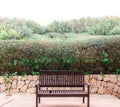 Tranquil Seating Haven- Wooden Bench in Serene Setting