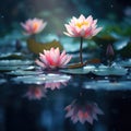 A Serene Photograph of a Pond Adorned with a Beautiful Lotus Flower