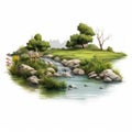 Semi-realistic River Scene With Hand-painted Details In Uhd Vector Illustration Royalty Free Stock Photo