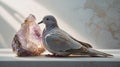 Serene Dove and Amethyst Geode: Tranquil Nature Photography Royalty Free Stock Photo