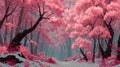 Serene Pink Cherry Blossom Forest Pathway in Springtime Beauty Royalty Free Stock Photo