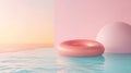 A Serene Pink Lifebuoy Floating in a Beautifully Tranquil Aquatic Scene of Nature