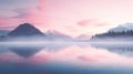 Serene Pink Sunrise Over Mountains Reflected In Lake