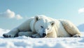 Serene polar bear resting on a pristine snowscape under a bright, clear sky. Generative AI Royalty Free Stock Photo