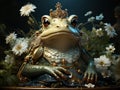 Serene Pond: Frog Wearing Crown on Lily Pad AI Generated Royalty Free Stock Photo