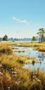 Serene Pond With Large Fish: Accurate Ornithological Painting In Southern Countryside